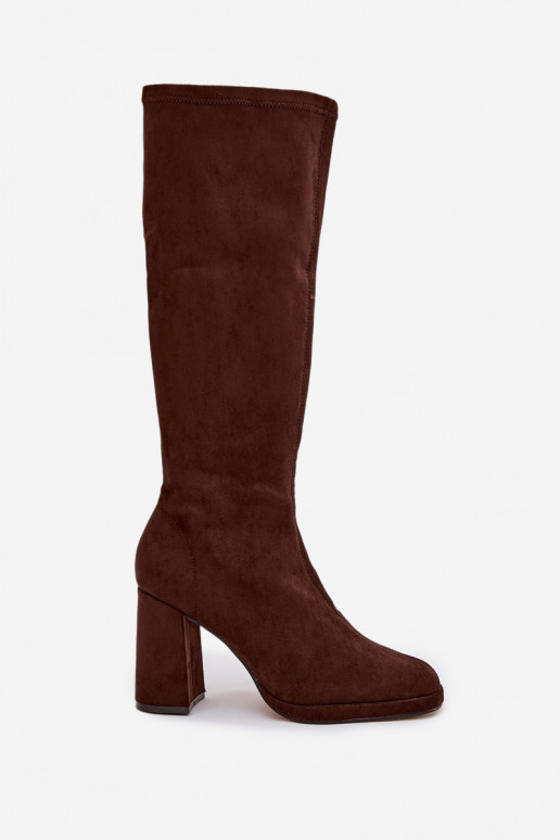 Bottes hautes femmes avec inserts sur talon carré marron Brivana