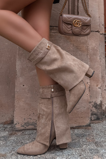 Bottines femmes doublées avec talons décorés kaki Luvielle
