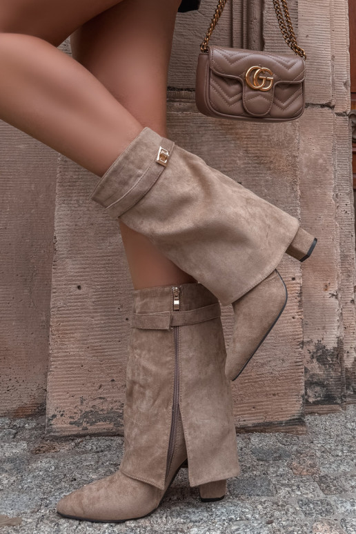 Damen Stiefeletten gefüttert mit dekorierten Absätzen khaki Luvielle