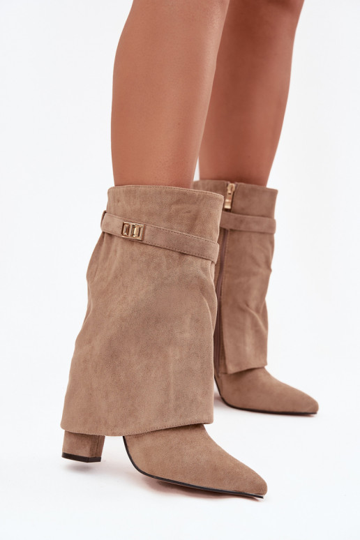 Damen Stiefeletten gefüttert mit dekorierten Absätzen khaki Luvielle