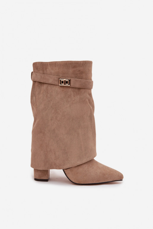 Damen Stiefeletten gefüttert mit dekorierten Absätzen khaki Luvielle