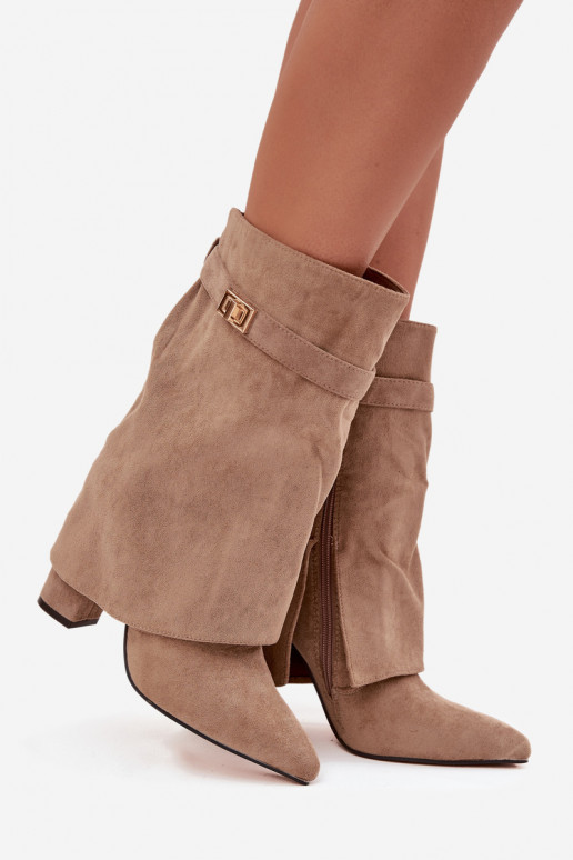 Damen Stiefeletten gefüttert mit dekorierten Absätzen khaki Luvielle