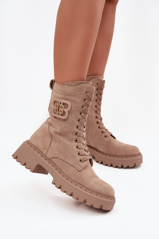 Damen Stiefeletten gefüttert mit eleganten Elementen sandfarben Kalindra