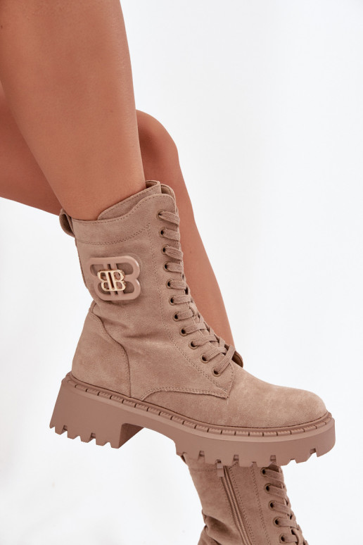 Damen Stiefeletten gefüttert mit eleganten Elementen sandfarben Kalindra