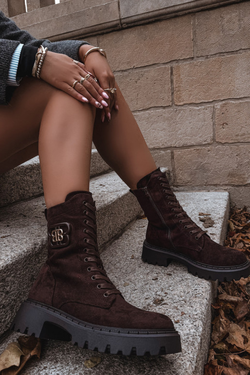 Damen Stiefeletten gefüttert mit eleganten Elementen schokoladenfarben Kalindra