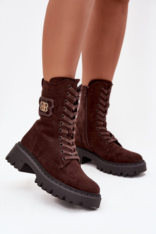 Damen Stiefeletten gefüttert mit eleganten Elementen schokoladenfarben Kalindra