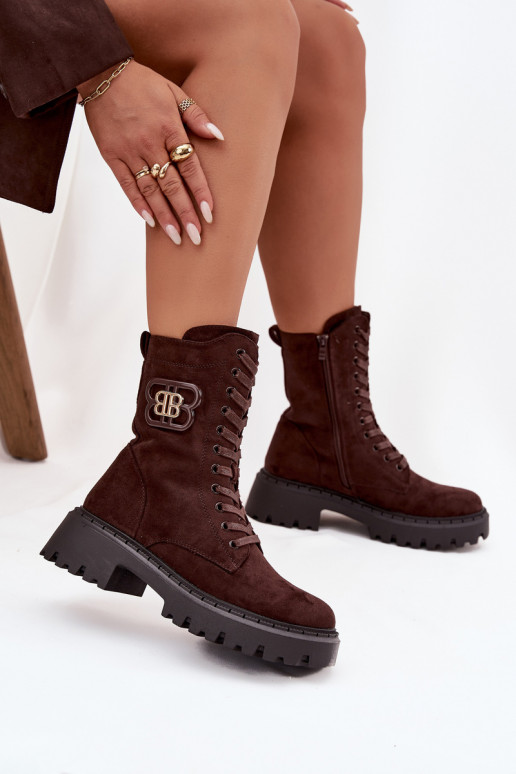 Damen Stiefeletten gefüttert mit eleganten Elementen schokoladenfarben Kalindra