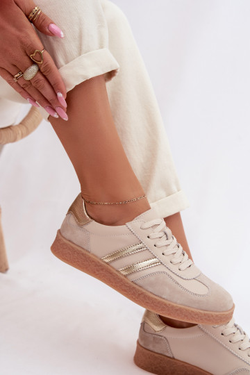 Baskets femmes en cuir S.Barski LR61-7059 sable