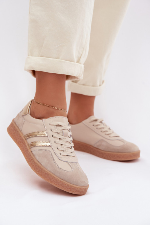 Baskets femmes en cuir S.Barski LR61-7059 sable