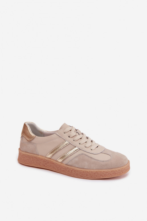 Baskets femmes en cuir S.Barski LR61-7059 sable