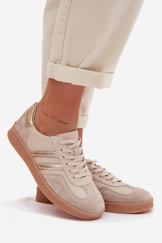 Dames sneakers van leer S.Barski LR61-7059 zand