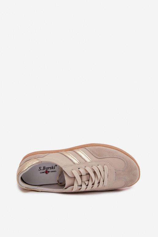 Baskets femmes en cuir S.Barski LR61-7059 sable