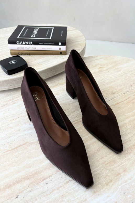 Chaussures à bout pointu et talons carrés couleur chocolat Lavisa