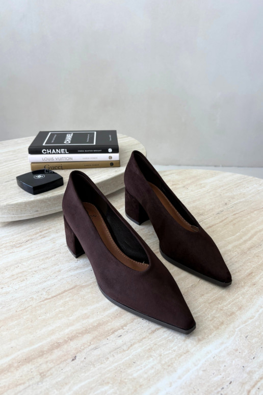 Chaussures à bout pointu et talons carrés couleur chocolat Lavisa