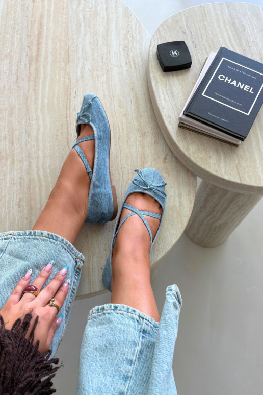 Denim ballerina's met lintjes Kokardką