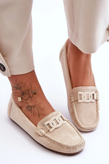Dames luxe sandkleurige faux suede mocassins Rabell 2