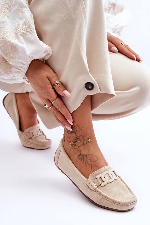 Dames luxe sandkleurige faux suede mocassins Rabell