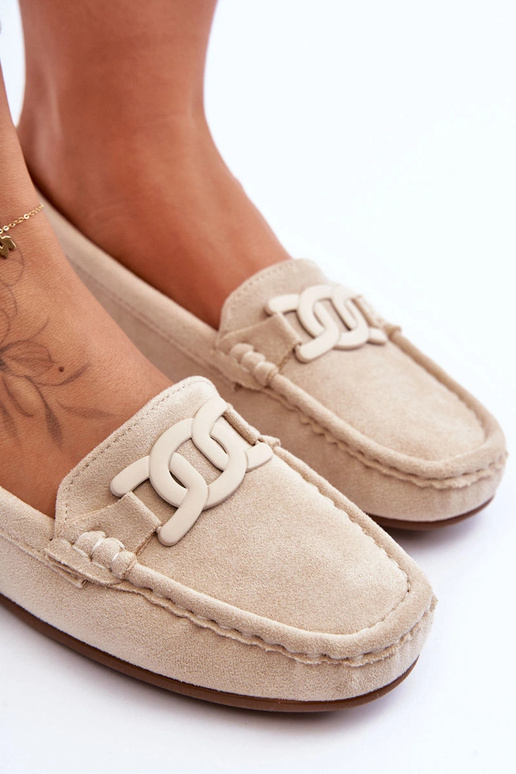 Dames luxe sandkleurige faux suede mocassins Rabell
