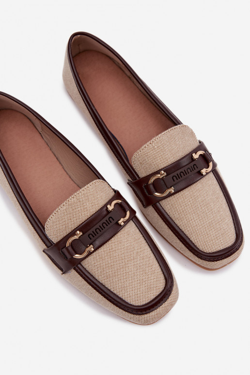 Bruine en zandkleurige mocassins met decoratieve elementen Evelora
