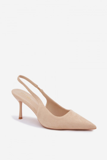 Dames sandalen met dunne hakkenvan eco-suèdeu beige Kevina 2