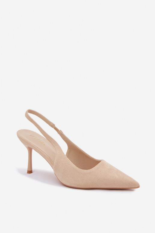 Sandkleurige damessandalen met dunne hakken van faux suede Kevina