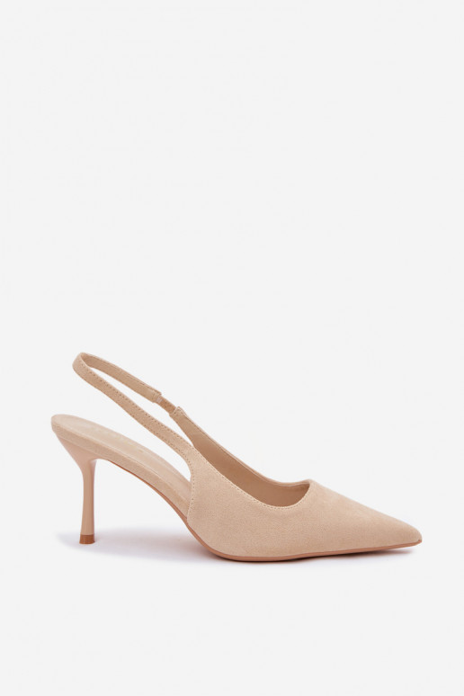 Sandkleurige damessandalen met dunne hakken van faux suede Kevina