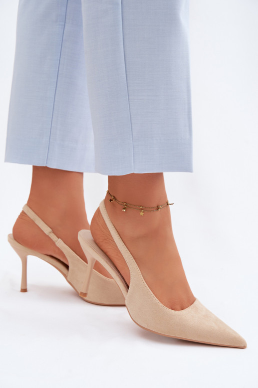 Sandkleurige damessandalen met dunne hakken van faux suede Kevina