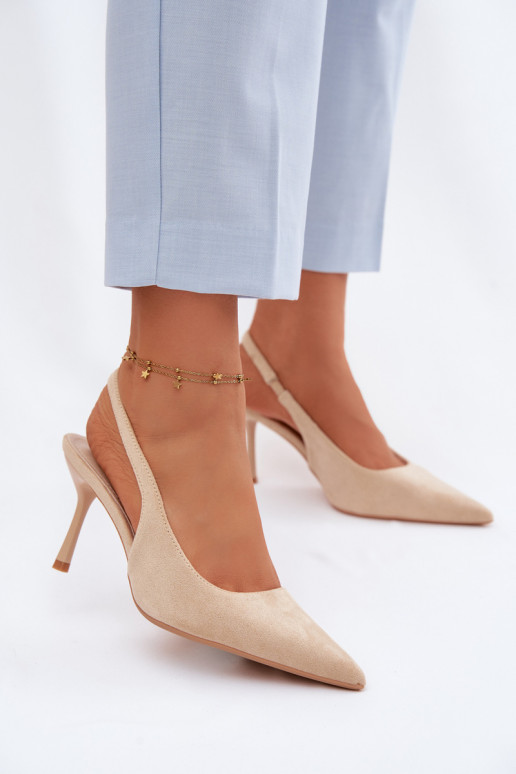 Sandales pour femmes couleur sable avec talons fins en daim synthétique Kevina