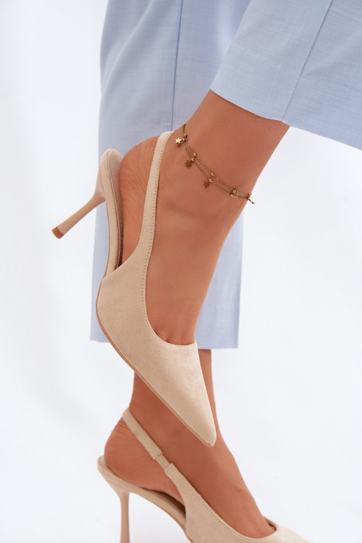 Sandkleurige damessandalen met dunne hakken van faux suede Kevina
