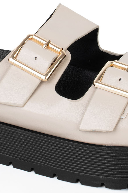 Dames platform slippers met gouden details in zand- en zwarte kleuren
