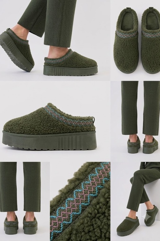 Platformslippers met lage hak en geborduurd patroon Greene