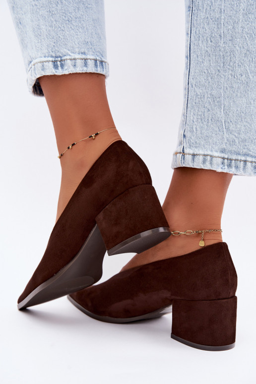 Chaussures à bout pointu et talons carrés couleur chocolat Lavisa