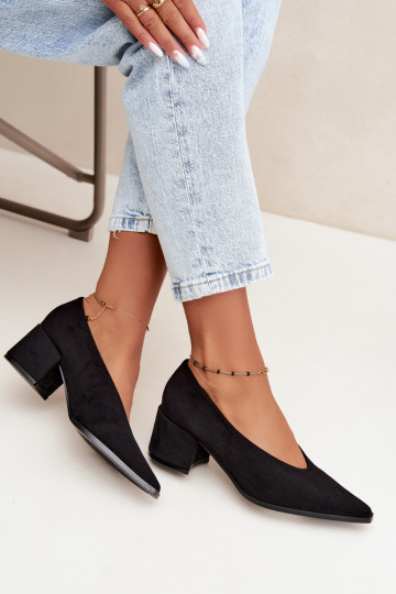 Chaussures à bout pointu et talons carrés couleur noire Lavisa