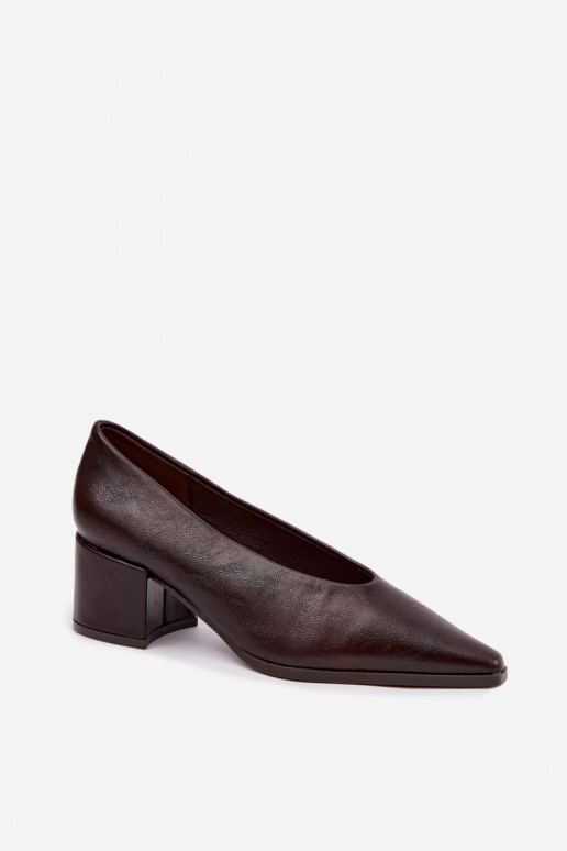 Schoenen met puntige neus en vierkante hakken van faux leather in donkerbruin kleur Lavisa