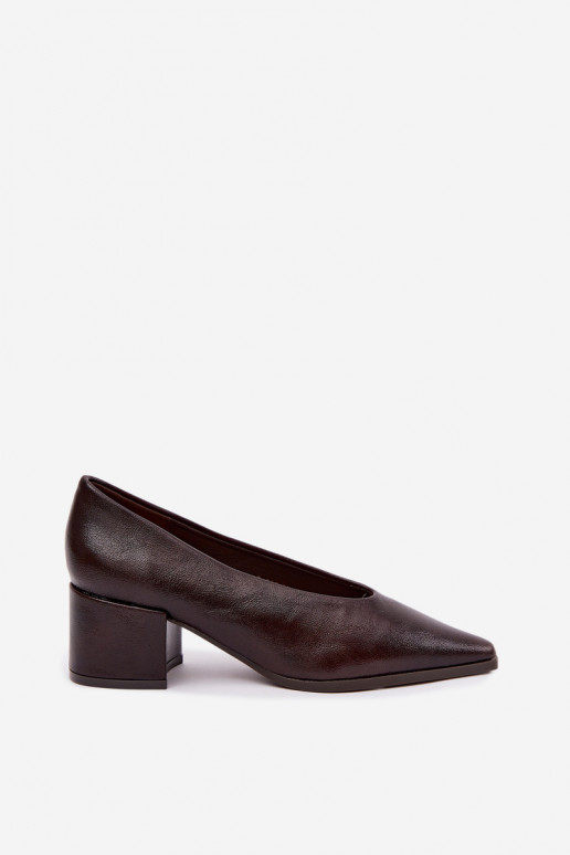 Chaussures à bout pointu et talons carrés en simili cuir couleur brun foncé Lavisa