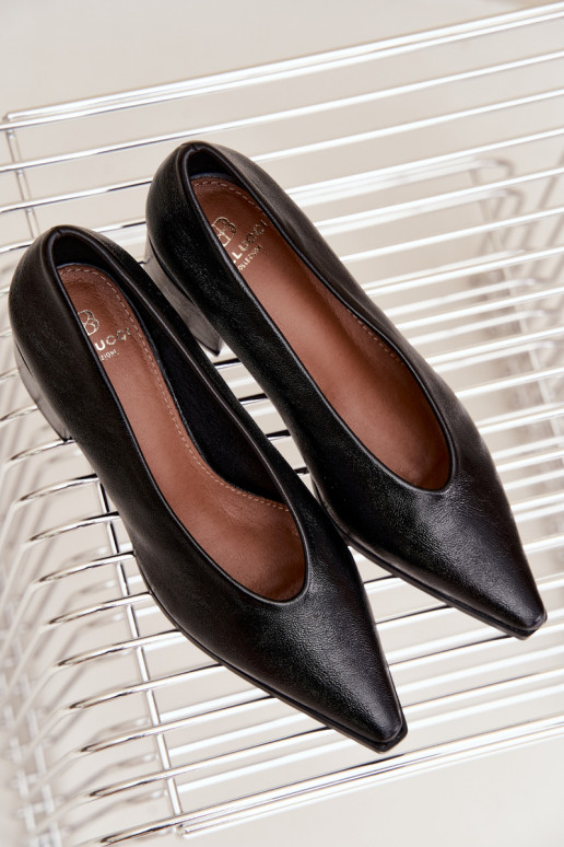 Schoenen met puntige neus en vierkante hakken van faux leather in zwarte kleur Lavisa
