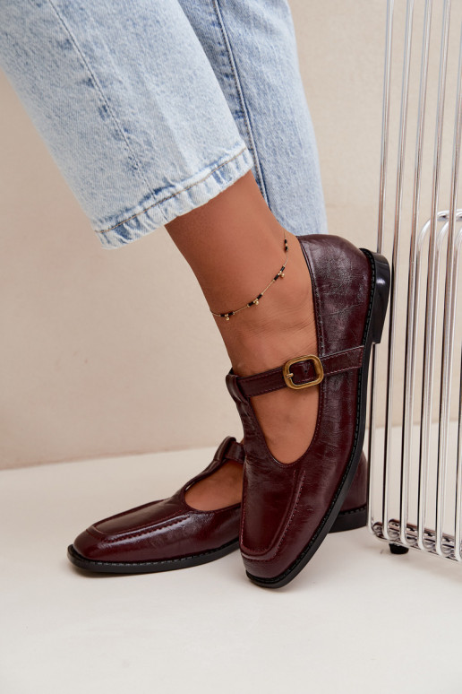 Bordeauxfarbene Kunstleder-Schuhe mit Riemen Bonnia