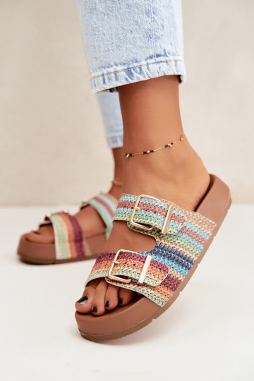 Gouden dames slippers met gespen en platform in verschillende kleuren Meretta