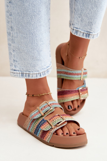 Gouden dames slippers met gespen en platform in verschillende kleuren Meretta 2