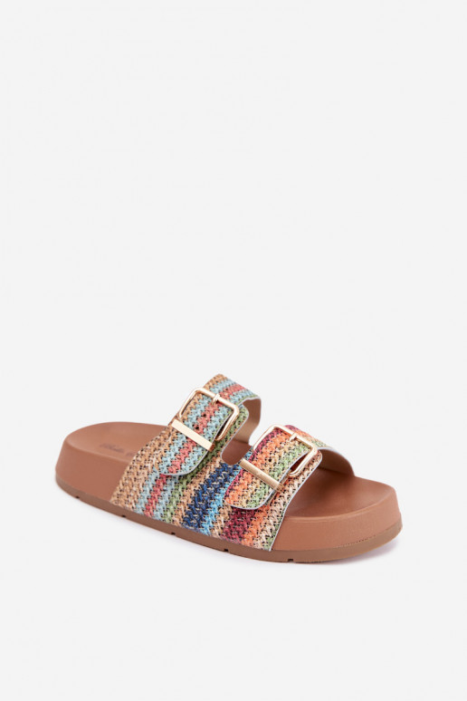 Gouden dames slippers met gespen en platform in verschillende kleuren Meretta