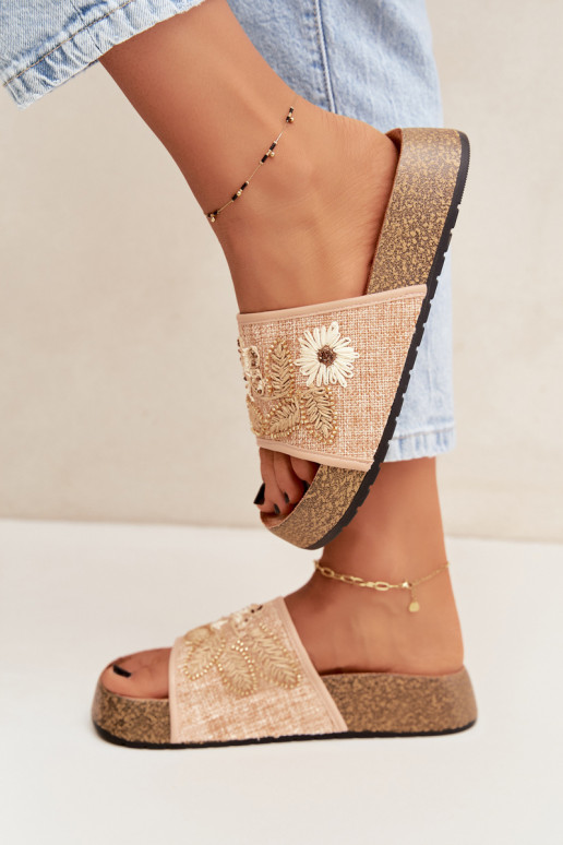 Chaussons de plateforme sable pour femmes avec décoration Ledina