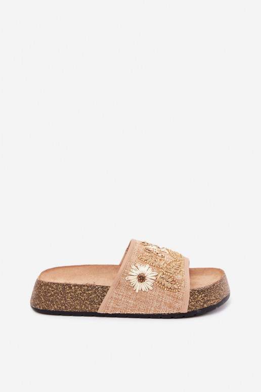 Chaussons de plateforme sable pour femmes avec décoration Ledina