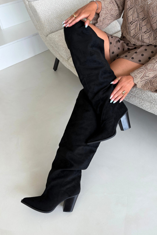Bottes noires à enfiler pour femmes avec talons Anica