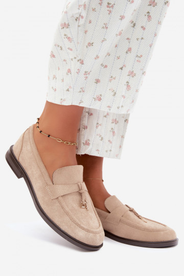 Zandkleurige dames mocassins van faux suede Raylie 2