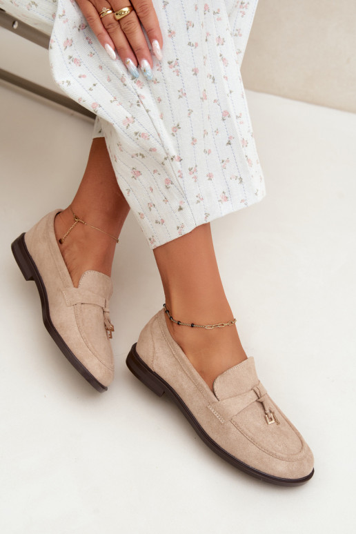 Zandkleurige dames mocassins van faux suede Raylie