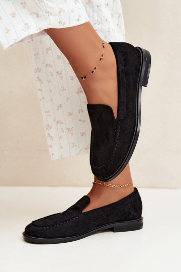 Zwarte dames mocassins van faux suede Laisie