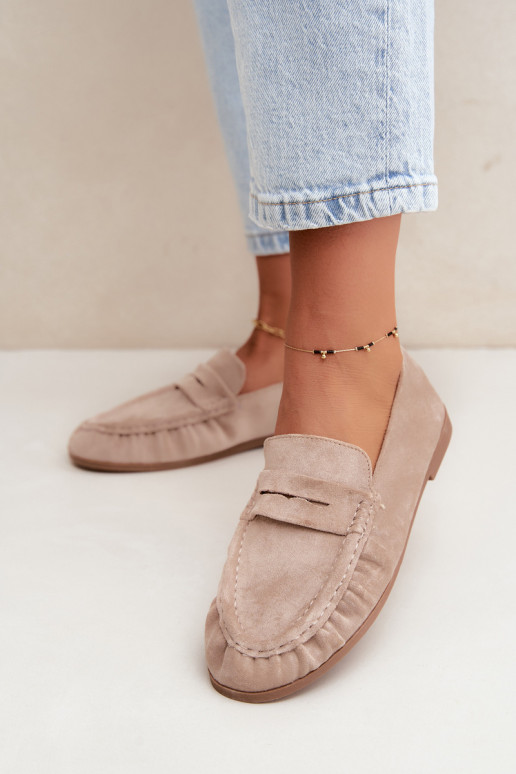 Mocassins pour femmes avec volants en daim synthétique couleur sable Sabley