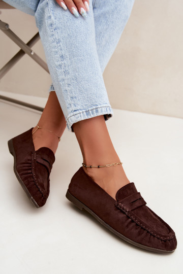 Damesmokassins met ruches van faux suede in chocoladekleur Sabley