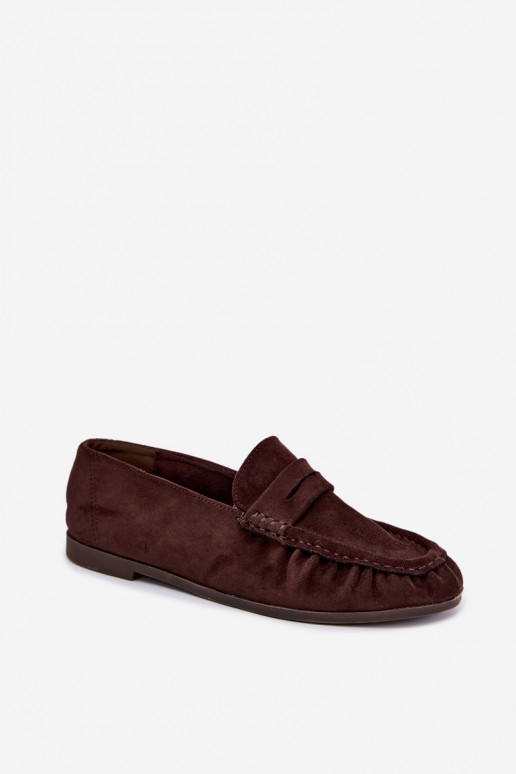 Damesmokassins met ruches van faux suede in chocoladekleur Sabley