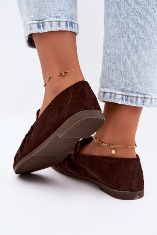 Damesmokassins met ruches van faux suede in chocoladekleur Sabley